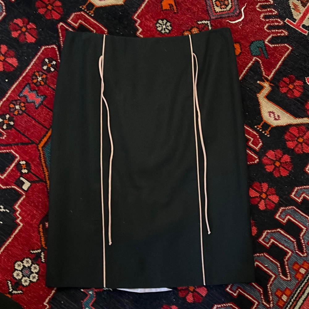 Rebecca Taylor Black 100% wool Pencil Skirt- trimmed with pink satin ribbon EUC
